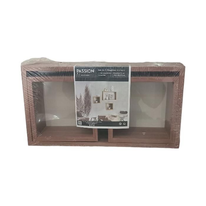Cube mural rectangle triptyque - 42x22 cm - Bois massif - Marron - Élégant et pratique