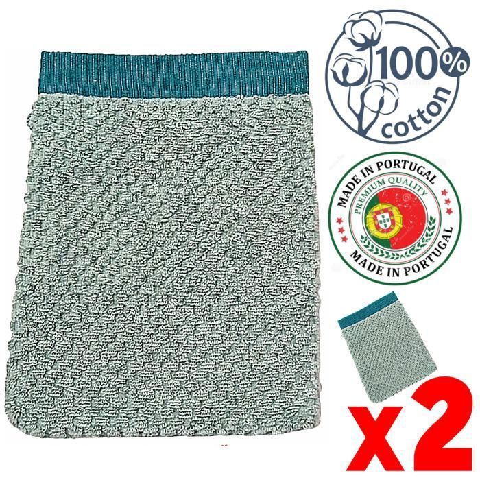 2 Gants de douche et toilette 16x21 cm ALPHA bleu dune 100% Cotton