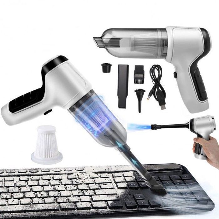 Mini aspirateur et souffleur d'air 2 en 1 rechargeable, sans fil, pour voiture, maison, double usage, avec batterie intégrée