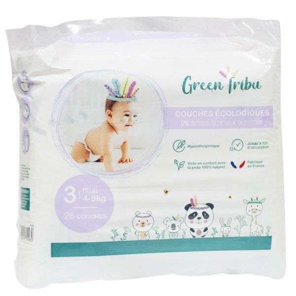 Couches Écologiques Green Tribu - Taille 3 - 4-9 kg - 26 Unités