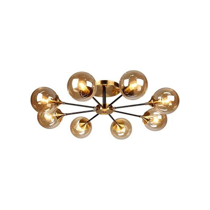 Plafonnier , lustre style contemporain -E14- boule miel 8 Têtes