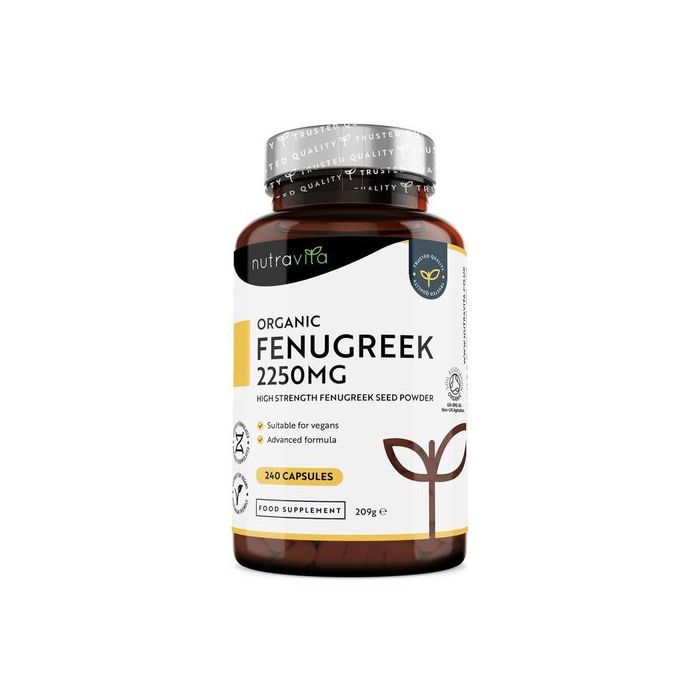 Nutravita Fenugrec Bio 2250mg par dose de 3 Capsules, 240 gélules - Made in UK