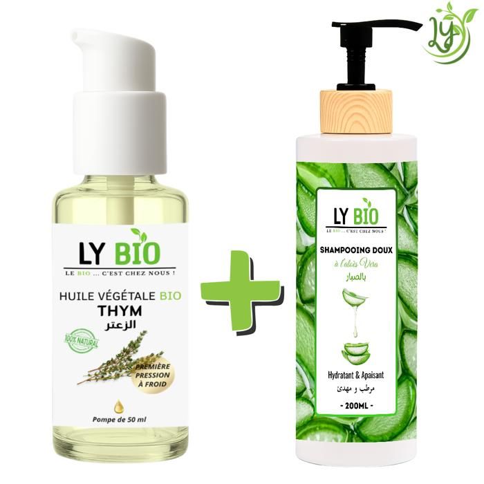 Pack Huile Thym 50ml - LYBIO - Shampooing Aloe Vera 200ml - Hydratant - Apaisant - Mixte