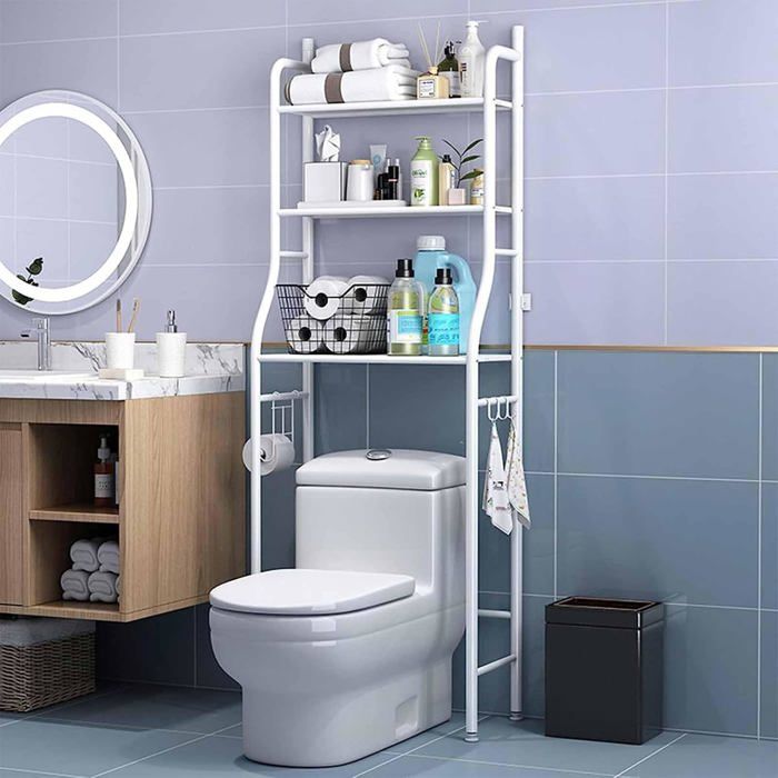 Organisateur de salle de bain à 3 niveaux, Rack multifonctions avec crochets pour toilette