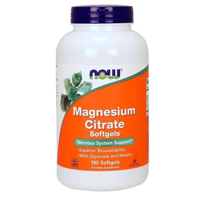 NOW FOODS Magnesium Citrate (Citrate de magnésium, Soutien du système nerveux) 180 Softgels