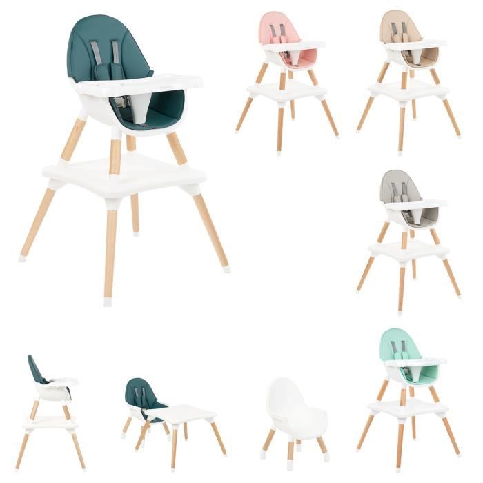 Kikkaboo Chaise haute Multi 3 en 1, Chaise d'enfant, Table, Pieds en bois [Vert]