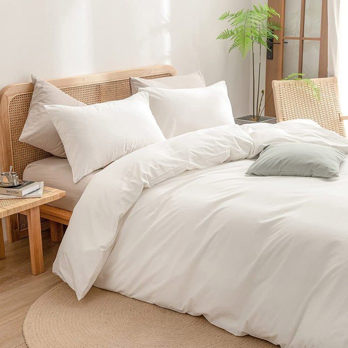 Housse de couette Blanche Antiallergique + 1 Taie Oreiller (1place) 160x220cm - Lit 90-120cm