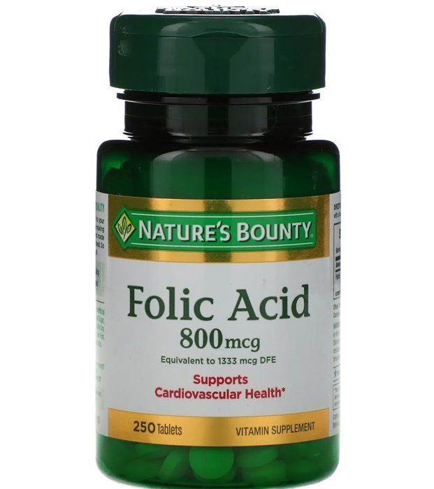 Nature'S Bounty Folic Acid B-9, Santé Cardiovasculaire, 800 mcg, 250 Tablets - Made in USA