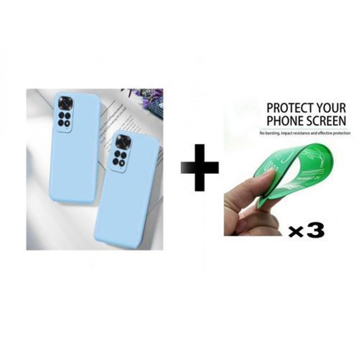 Coque et protection d'écran - GÉNÉRIQUE - Redmi Note 11S - Silicone - Bleu ciel - Résistant aux chocs