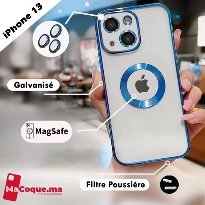 Apple Blue Coque iPhone 13 normal Galvanisé avec LENS PROTECTOR MagSafe
