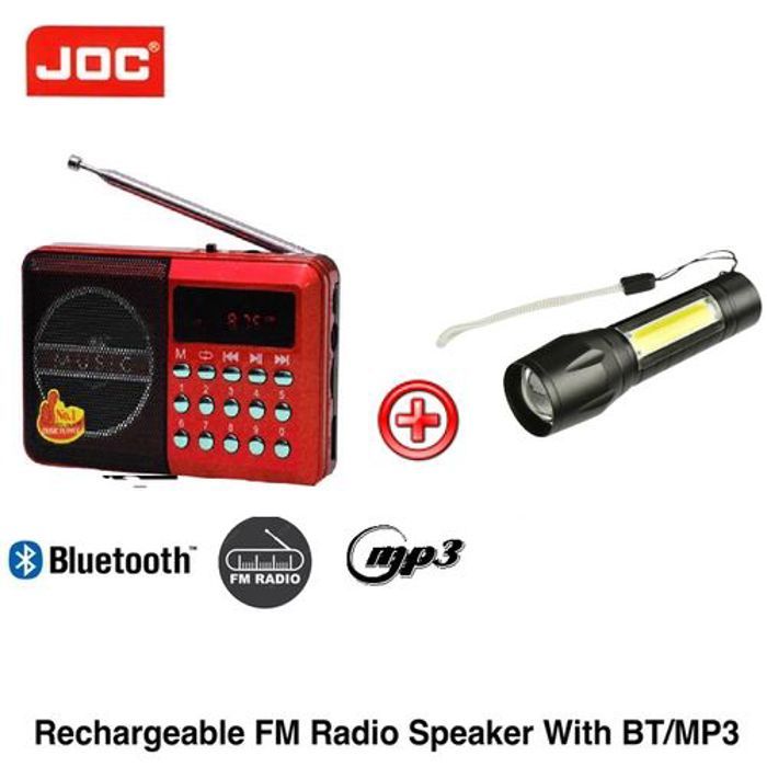 Radio numérique portable - Joc - Mini - Bluetooth rechargeable - Lampe de poche - 3 faisceaux lumineux