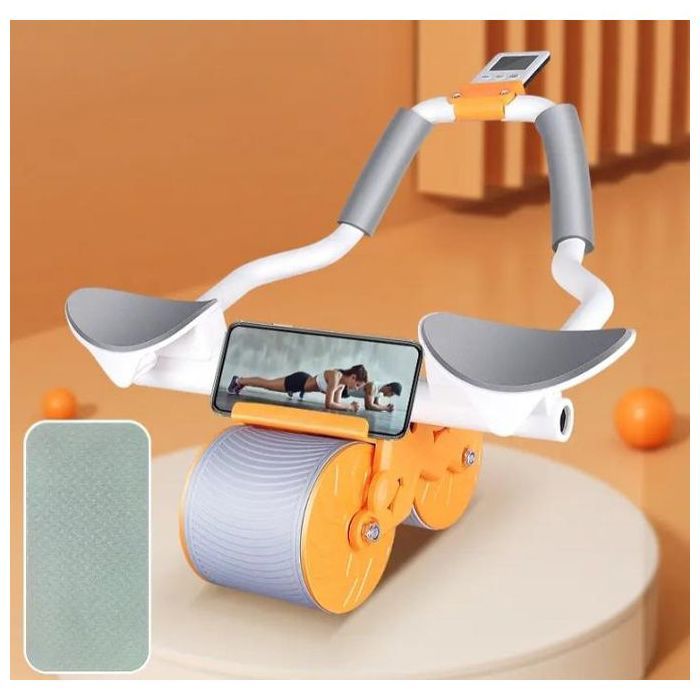 Exerciseur Roue abdominale 2en1 avec support de coude, minuterie d'entraînement, rebond automatique