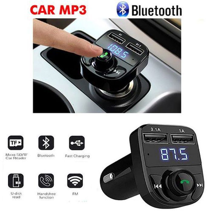 Transmeteur Car X8 émetteur bluethoot FM Double Usb Noir - MP3 lecteur carte TF