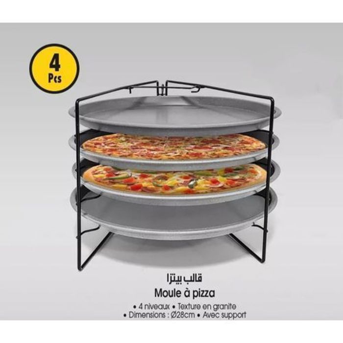 Moule à pizza - GENERIC - 4 pizzas - Antiadhésif - Pliable - Gris