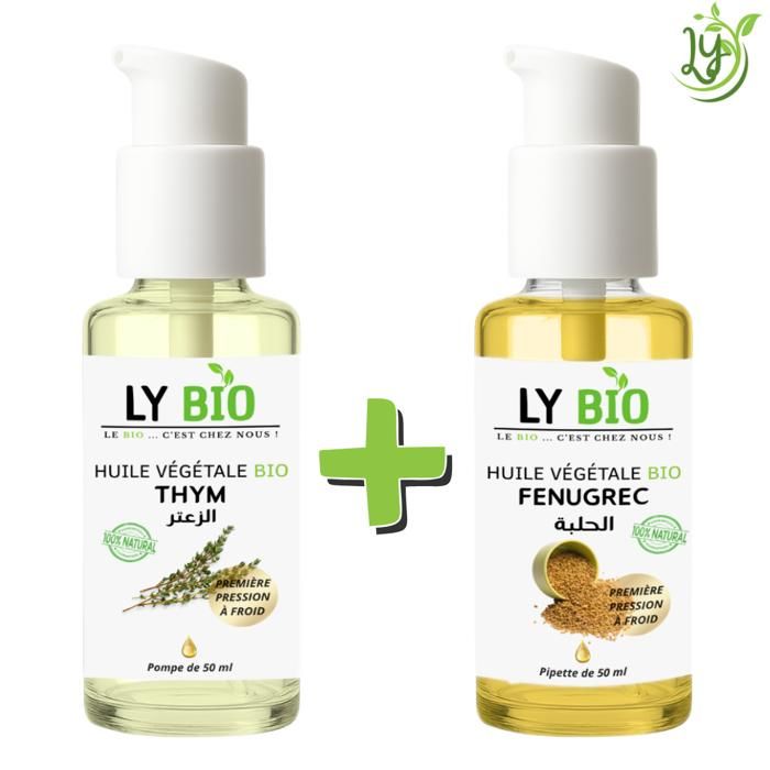 LYBIO PACK HUILE THYM 50ML - POMPE + HUILE FENUGREC 50ML - POMPE