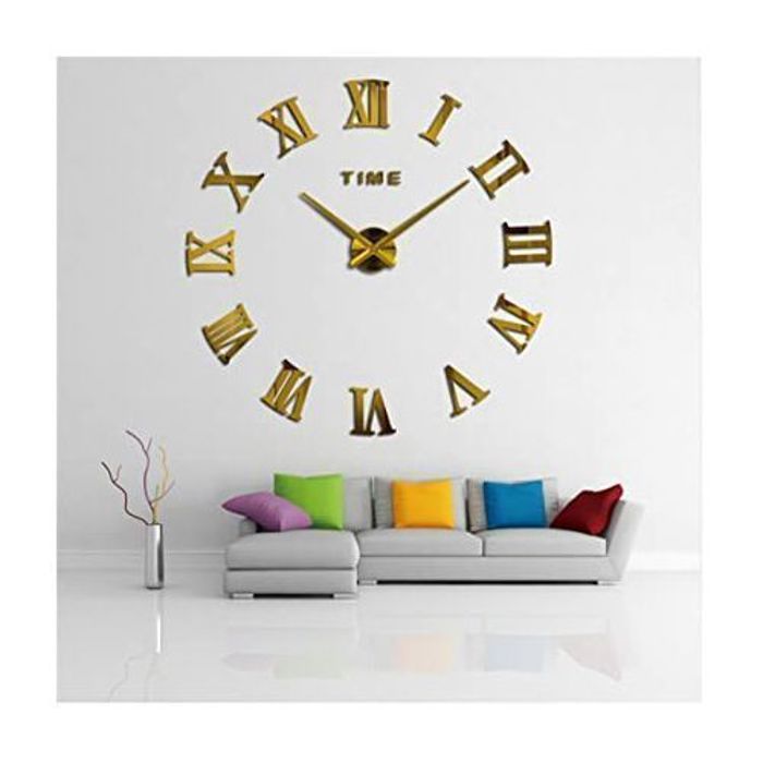 Grande horloge Murale Design 3D jingong Diy Clock -Doré
