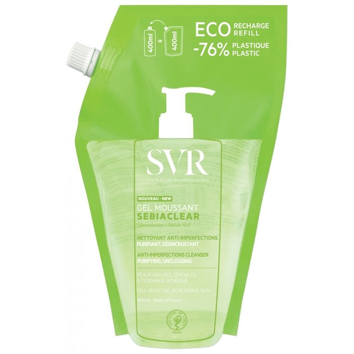 SVR Sebiaclear Gel Moussant Anti-Imperfections Peaux Grasses à Tendance Acnéique Eco-Recharge 400 ml