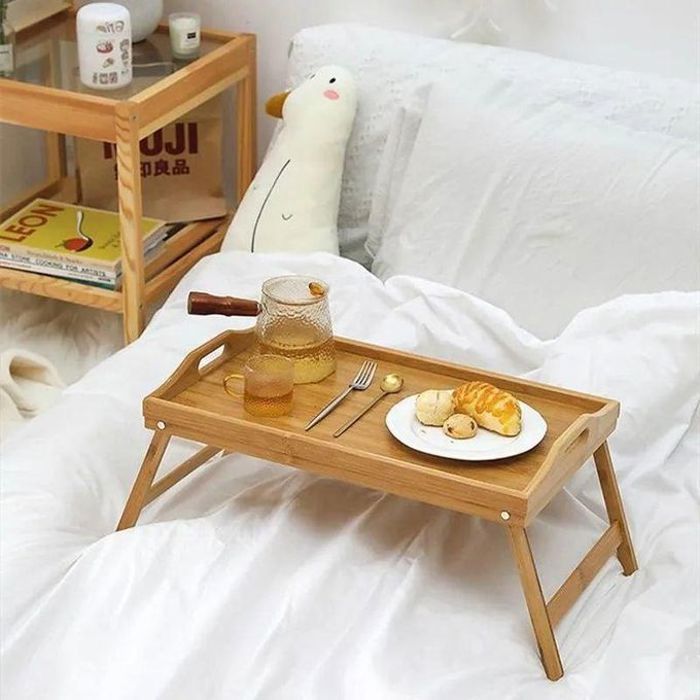 Table de lit en bambou - Pipishell - Pliable - Plateau de petit-déjeuner - Confortable - Durable
