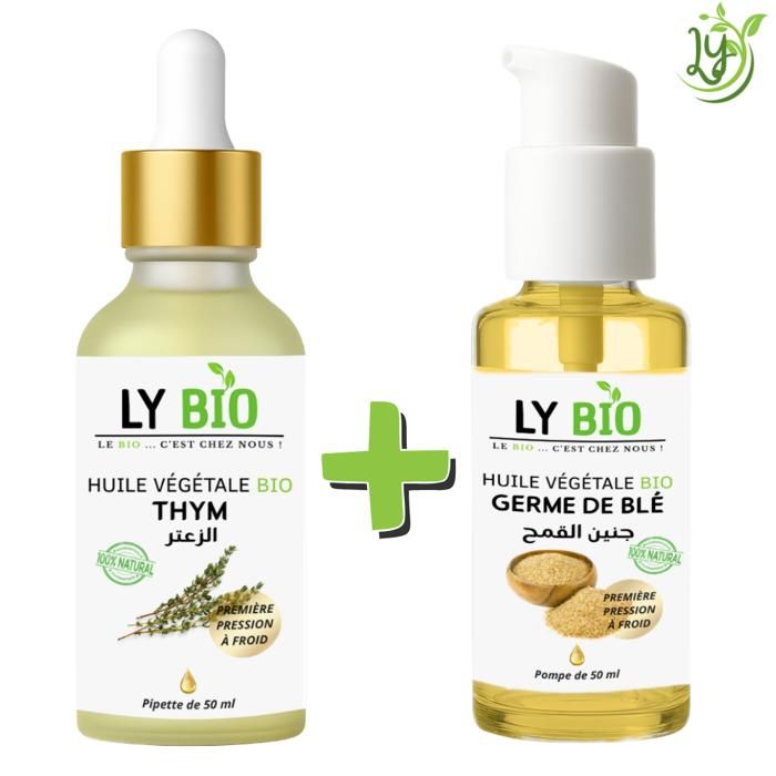 LYBIO PACK HUILE THYM 50ML - PIPETTE + HUILE GERME DE BLE 50ML - POMPE