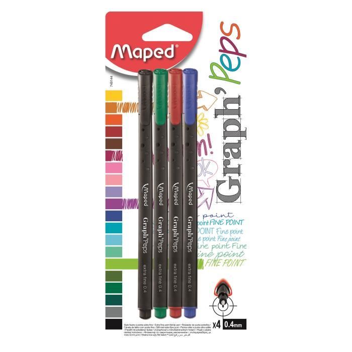 MAPED - Lot de 4 Feutres fineliner Graph'peps - Assortis