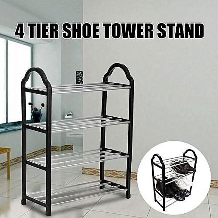 Armoire de rangement pour chaussures - SUPER - 4 étagères - Métal - Noir - Adulte Mixte