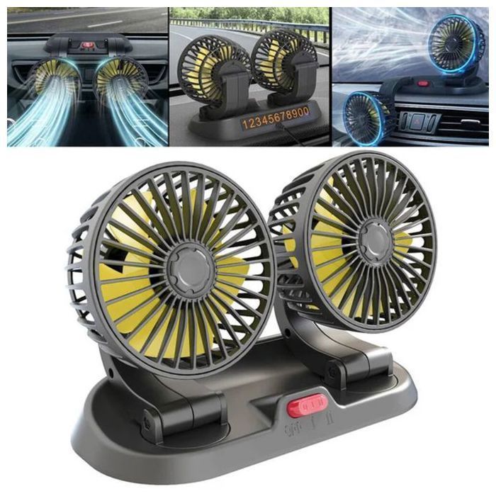 Ventilateur voiture 12V à deux têtes – Refroidissement silencieux et efficace (couleur aléatoire)