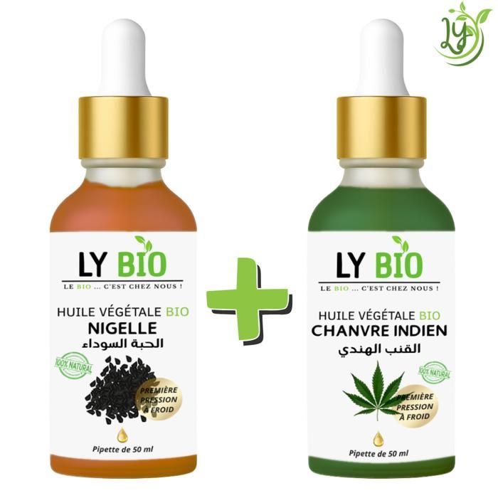 Pack Huile - LYBIO - Huile Nigelle 50ml - Pipette - Huile Chanvre 50ml - Pipette - Hydratant