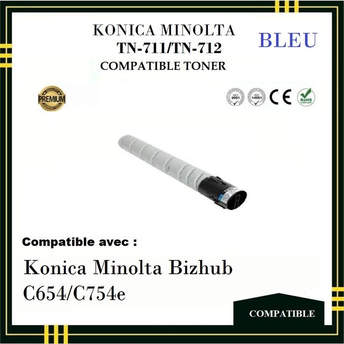 Toner Compatible - KONICA MINOLTA - TN 711 / TN 712 - Couleur Cyan -  - Impression Laser
