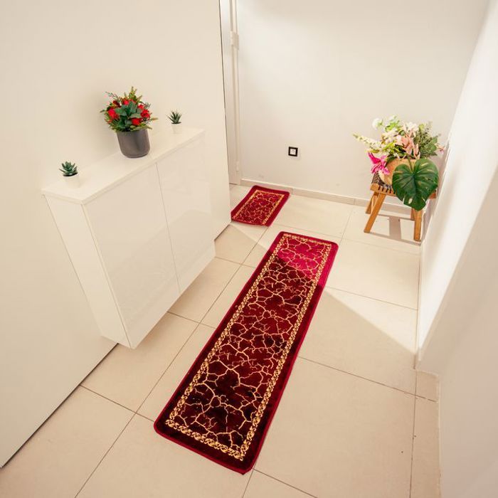 Tapis de cuisine - GENERIC - Rouge - 2 pièces - Lavable - Dimensions 50x180 et 40x77