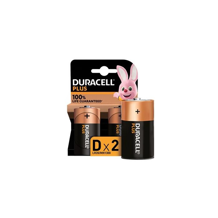 Piles Duracell Pack de 2 piles alcalines D Duracell Plus, 1.5V LR20