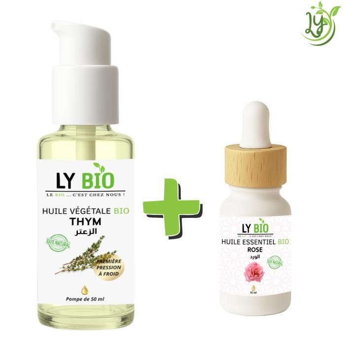 LYBIO PACK HUILE THYM 50ML - POMPE + HUILE ESSENTIEL ROSE 10ML