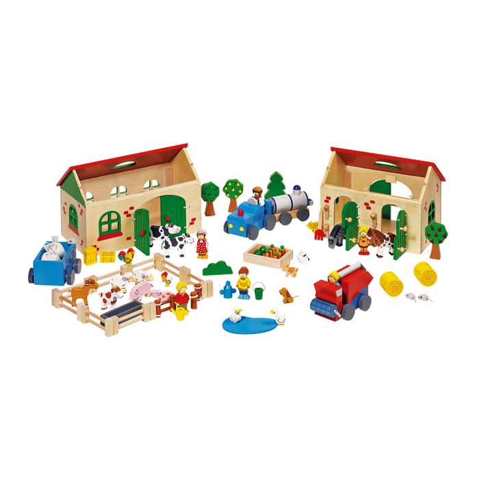 Maison de poupée en bois - GOKI - MA FERME - Rouge - Fille - 71 pièces