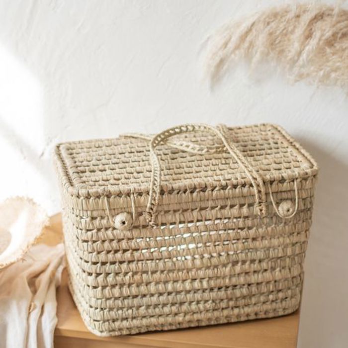 Panier - Artisanat Marocain - Sac en Paille - 45x40x45cm - Rangement Extérieur - Ethnique