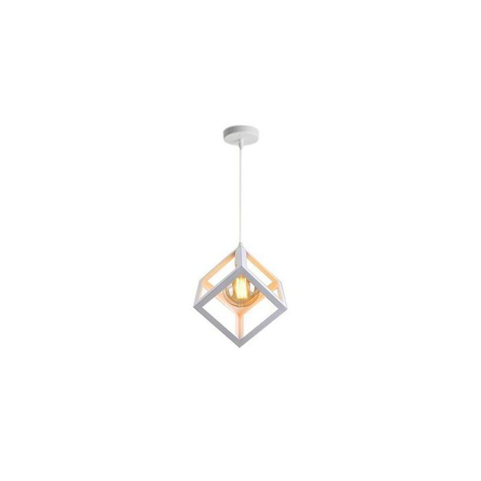 Suspension carré blanc Vintage + Ampoule Edison ST64 LED 4W