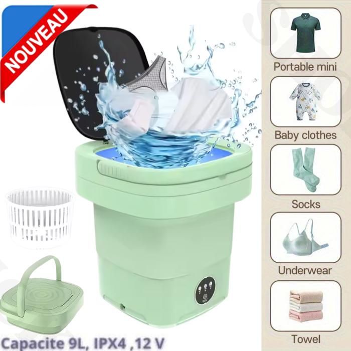 Lave-linge  Portable Lave Linge Multifonctionnel Pliable avec Essorage Doux 9 Litres Couleur Aleatoire