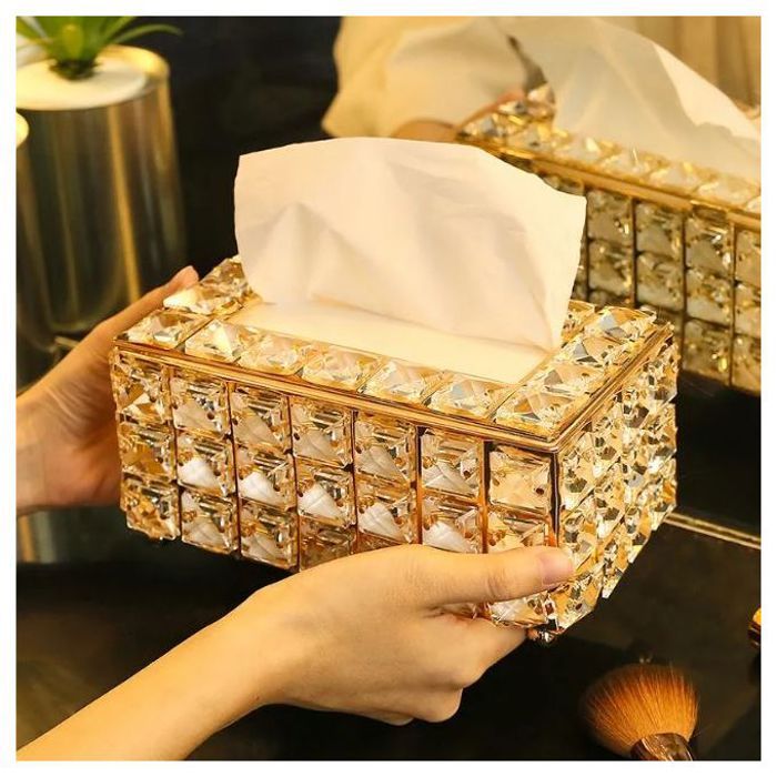 Boîte à Mouchoirs Rectangulaire en Cristal Doré - Luxe