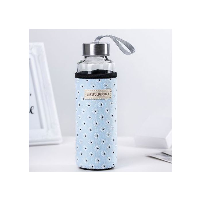 Bouteille d'eau en verre avec pochette // Bouteille pour boissons 400ml, Design élegant, Conveint pour Enfants et Jeunes