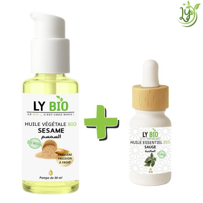 LYBIO PACK HUILE SESAME 50ml - POMPE + HUILE ESSENTIEL SAUGE 10ML