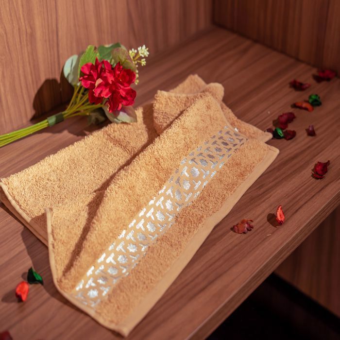 Serviette de toilette - Arabesque - 40x70 cm - 100% coton - Beige - Lavable