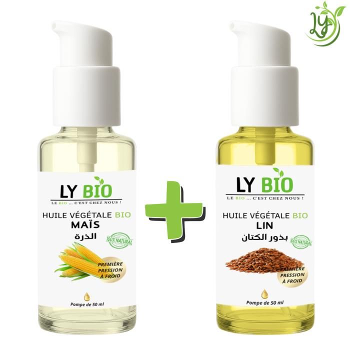 Pack Huile - LYBIO - Huile Maïs 50ml - Huile Lin 50ml - Hydratant - Tous types de cheveux