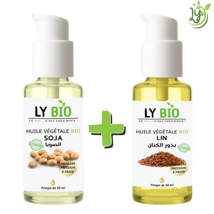LYBIO PACK HUILE SOJA 50ML - POMPE + HUILE LIN 50ML - POMPE