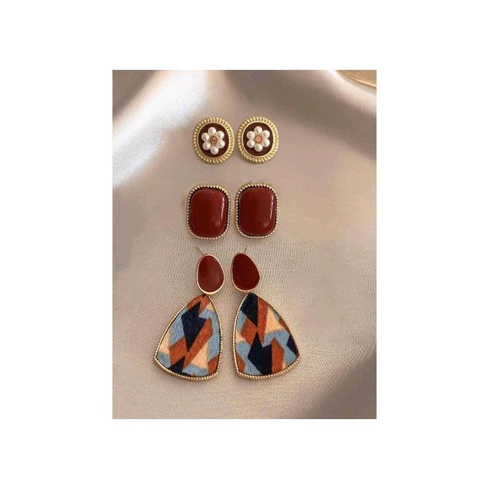 3 Boucles d'Oreilles Clous Vintage avec Perle, Saint Valentin, Boucle Luxe pour Femme
