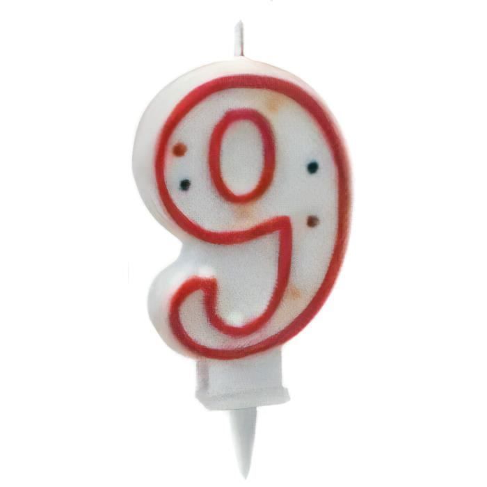 Metaltex bougie numéro 9 cire 8 cm rouge/blanc