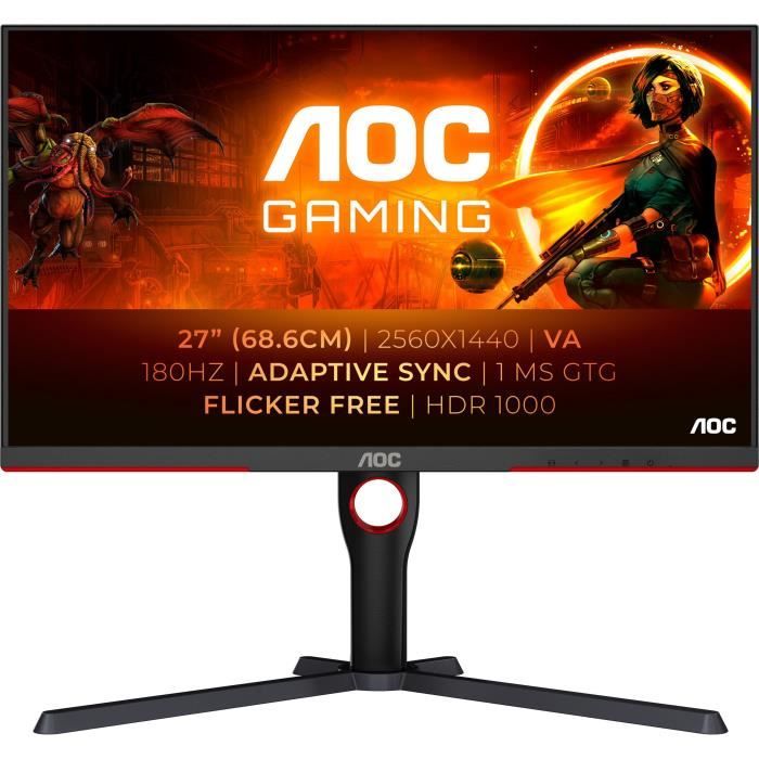 Spelmonitor - AOC - 27" - QHD Mini-LED - 180Hz - Snabb VA-panel - 1ms - Höjdjusterbar - Q27G3XMN/BK