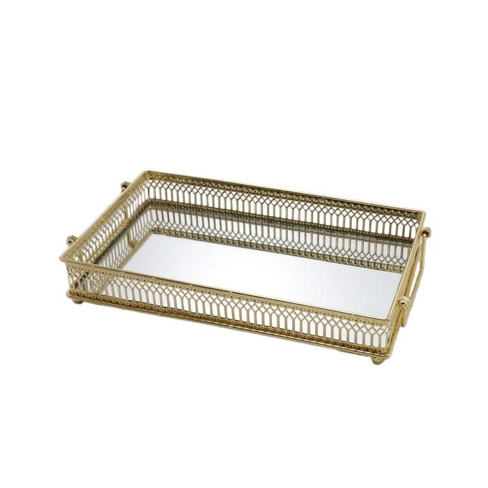 Plateau Rectangulaire Miroir - GENERIC - 26,5x15,2cm - Doré - Chic - Pratique