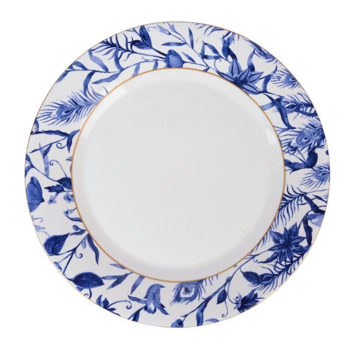 Assiette - ALEXA - Moyenne - Céramique - Motif floral bleu et doré - Bordures dorées - 26cm