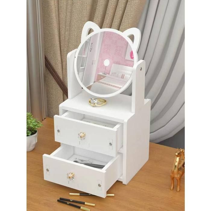 Miroir De Beauté Rotatif À 360 Degrés Avec Tiroirs De Rangement, Boîte De Rangement Pour Bijoux Et Cosmétiques Avec Miroir