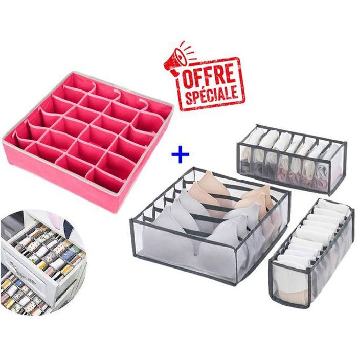 Pack de 4 boîtes de rangement pour sous-vêtements avec plusieurs compartiments
