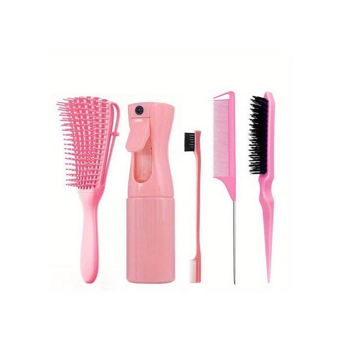 Kit de Coiffure 5 Pièces: Brosses, Vaporisateur & Brosse démêlante Peignes pour Tous Types de Cheveux.