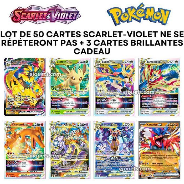 Lot de 50 cartes scarlet-violet + 6 cartes brillantes cadeau
